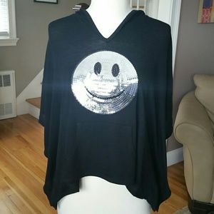 Sofi NWT Black Silver Sequin Hooded Poncho Top